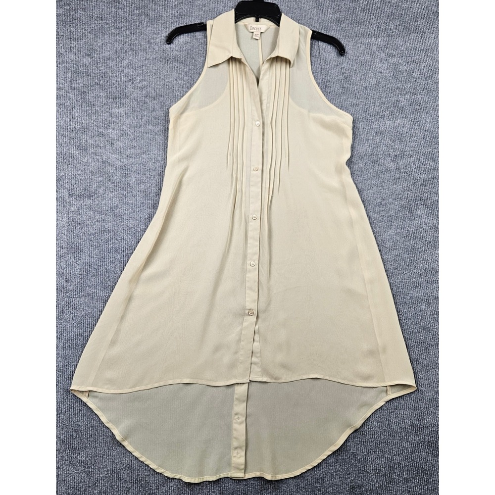 Decree Womens Cream Sleeveless Pintuck High Low Button Down Tunic M Minimalist